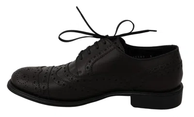 Dolce & Gabbana Black Leather Wingtip Oxford Dress  Shoes In Bordeaux