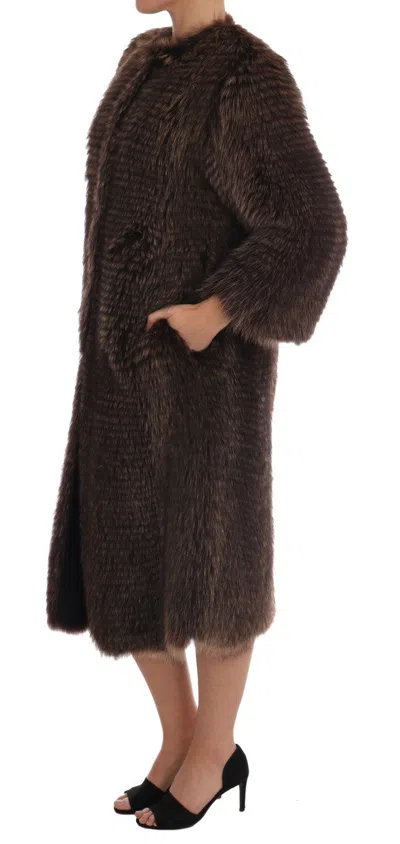Dolce & Gabbana Brown Raccoon Fur Coat Jacket In Brown