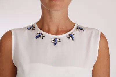 Dolce & Gabbana White Silk Crystal Embellished Fly T-shirt In White