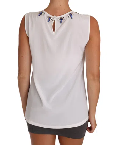 Dolce & Gabbana White Silk Crystal Embellished Fly T-shirt In White