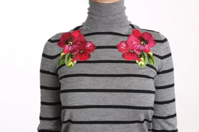 Dolce & Gabbana Gray Cashmere Silk Turtleneck Sweater In Black And Gray