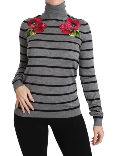 Dolce & Gabbana Gray Cashmere Silk Turtleneck Sweater In Black And Gray