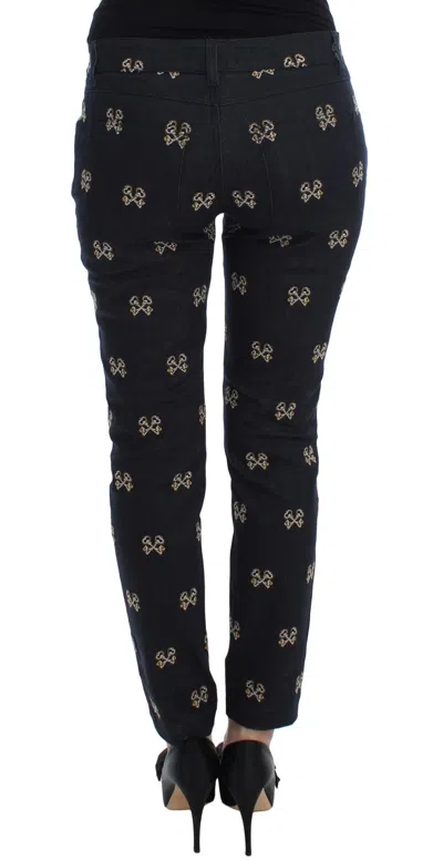 Dolce & Gabbana Blue Key Embroidered Slim Fit Kate Jeans In Blue