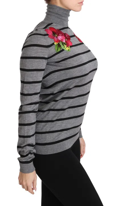 Dolce & Gabbana Gray Cashmere Silk Turtleneck Sweater In Black And Gray