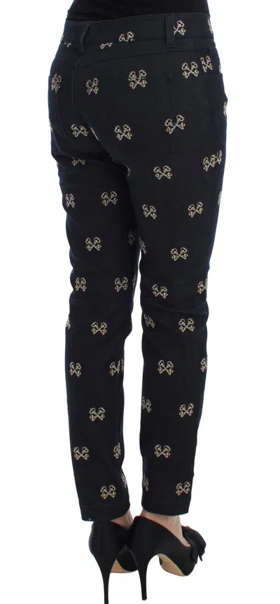 Dolce & Gabbana Blue Key Embroidered Slim Fit Kate Jeans In Blue