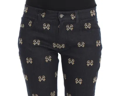 Dolce & Gabbana Blue Key Embroidered Slim Fit Kate Jeans In Blue