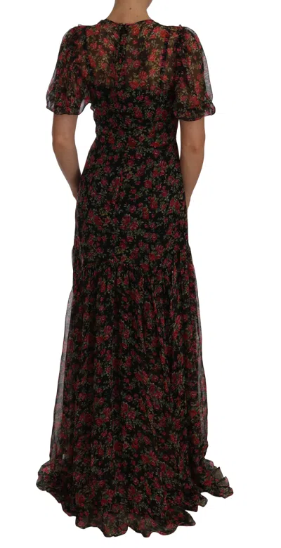Dolce & Gabbana Black Floral Roses A-line Shift Gown In Black