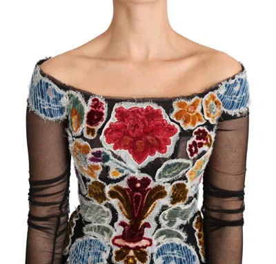 Dolce & Gabbana Elegant Floral Applique Long Sleeve Top In Multicolor