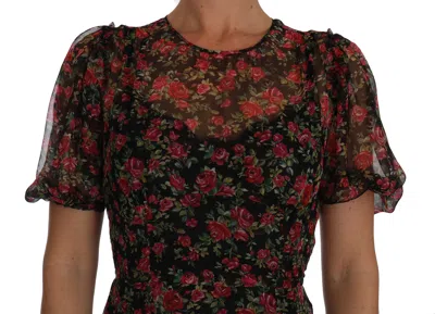 Dolce & Gabbana Black Floral Roses A-line Shift Gown In Black