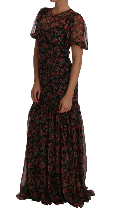 Dolce & Gabbana Black Floral Roses A-line Shift Gown In Black