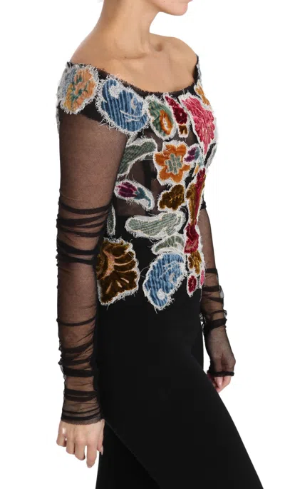 Dolce & Gabbana Elegant Floral Applique Long Sleeve Top In Multicolor