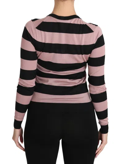Dolce & Gabbana Embroidered Striped Cashmere Cardigan In Pink