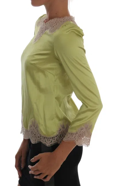 Dolce & Gabbana Green Silk Stretch Blouse Top In Green