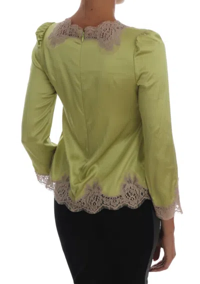 Dolce & Gabbana Green Silk Stretch Blouse Top In Green