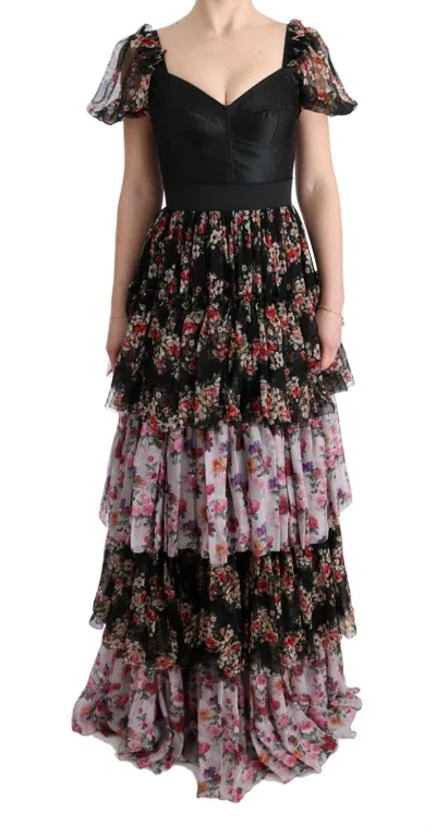 Dolce & Gabbana Multicolor Silk Stretch Floral Shift Long Dress In Multicolor