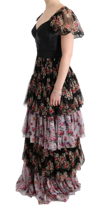 Dolce & Gabbana Multicolor Silk Stretch Floral Shift Long Dress In Multicolor