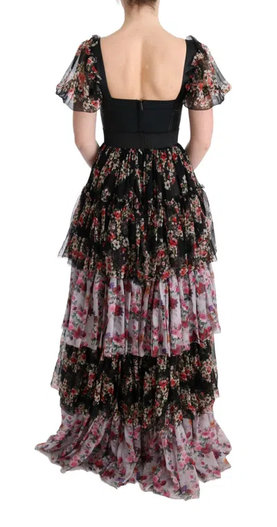 Dolce & Gabbana Multicolor Silk Stretch Floral Shift Long Dress In Multicolor
