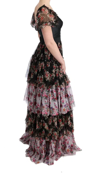 Dolce & Gabbana Multicolor Silk Stretch Floral Shift Long Dress In Multicolor