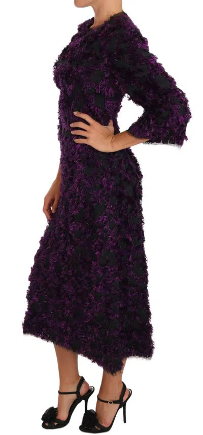 Dolce & Gabbana Purple Fringe Midi Sheath Dress In Purple