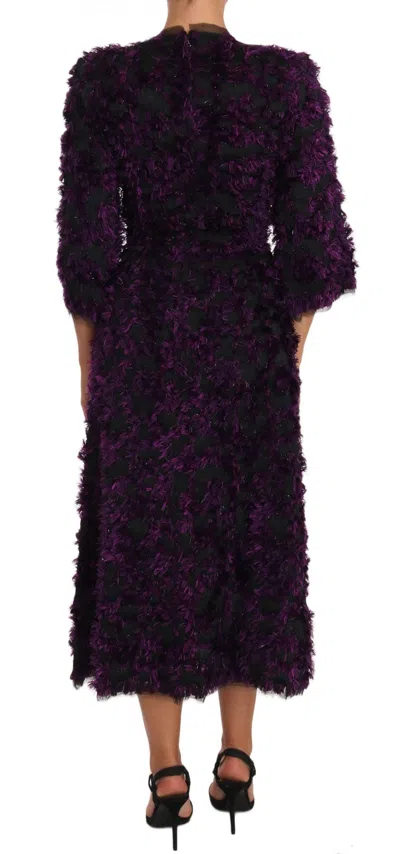 Dolce & Gabbana Purple Fringe Midi Sheath Dress In Purple