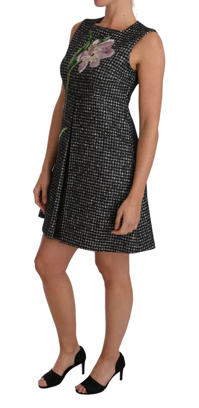 Dolce & Gabbana Elegant Gray Mini A-line Dress With Purple Women's Tulip In Gray