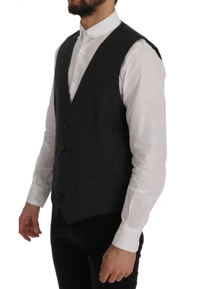 Dolce & Gabbana Elegant Gray Striped Vest Waistcoat In Gray