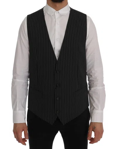 Dolce & Gabbana Elegant Gray Striped Vest Waistcoat In Gray