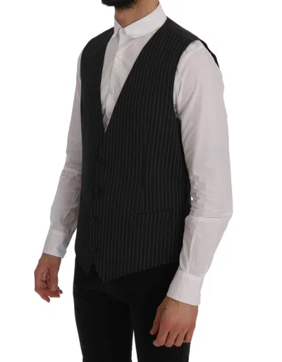 Dolce & Gabbana Elegant Gray Striped Vest Waistcoat In Gray