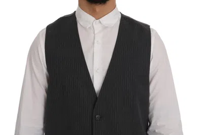 Dolce & Gabbana Gray Staff Cotton Striped Vest In Gray