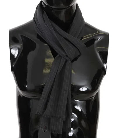 Dolce & Gabbana Gray 100% Wool Striped Pattern Wrap Scarf In Gray