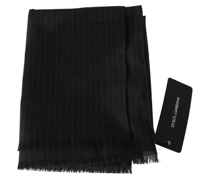 Dolce & Gabbana Gray 100% Wool Striped Pattern Wrap Scarf In Gray