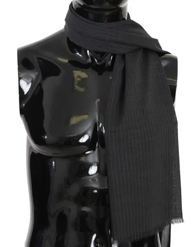 Dolce & Gabbana Gray 100% Wool Striped Pattern Wrap Scarf In Gray