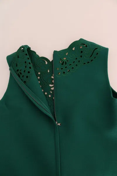 Dolce & Gabbana Green Floral Cutout Silk Wool Dress In Green