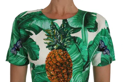 Dolce & Gabbana Elegant Green Banana Leaf Print A-line Dress In Green