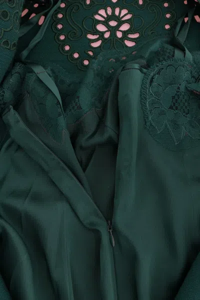 Dolce & Gabbana Green Floral Cutout Silk Wool Dress In Green