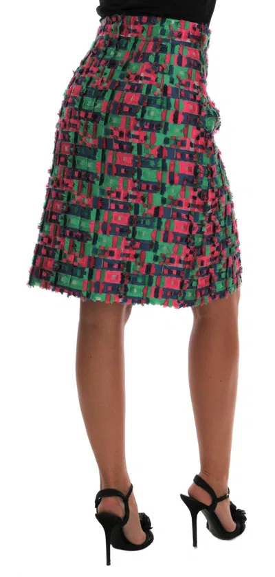 Dolce & Gabbana Pink Green Jacquard Pencil Skirt In Multicolor