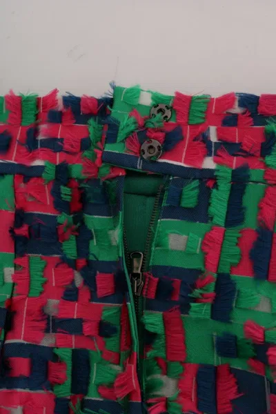 Dolce & Gabbana Pink Green Jacquard Pencil Skirt In Multicolor