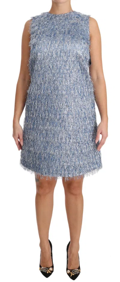 Dolce & Gabbana Light Blue Fringe Shift Gown Dress In Light Blue