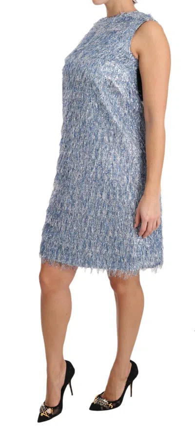 Dolce & Gabbana Light Blue Fringe Shift Gown Dress In Light Blue