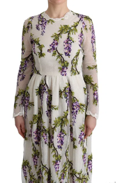 Dolce & Gabbana Elegant Maxi A-line Long Sleeve Dress In White