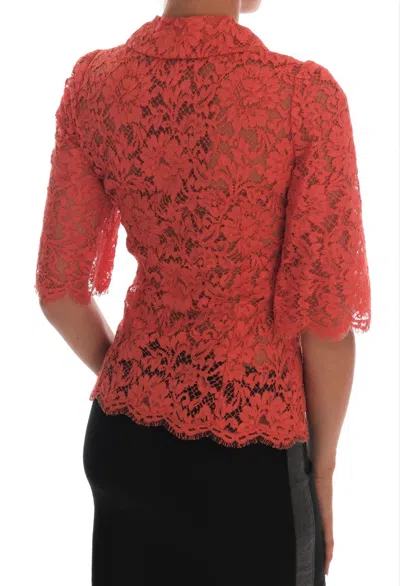 Dolce & Gabbana Orange Crystal Buttons Floral Lace Blouse In Orange