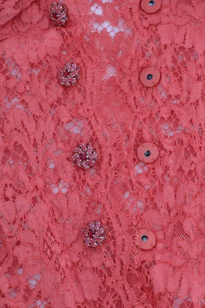Dolce & Gabbana Orange Crystal Buttons Floral Lace Blouse In Orange