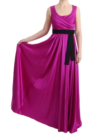 Dolce & Gabbana Pink Silk Stretch Shift Long Dress In Pink