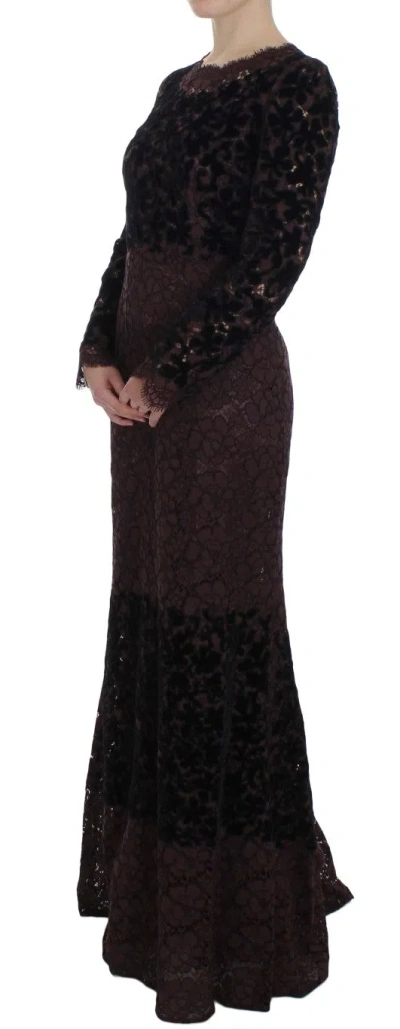Dolce & Gabbana Purple Floral Lace Ricamo Maxi Dress In Black