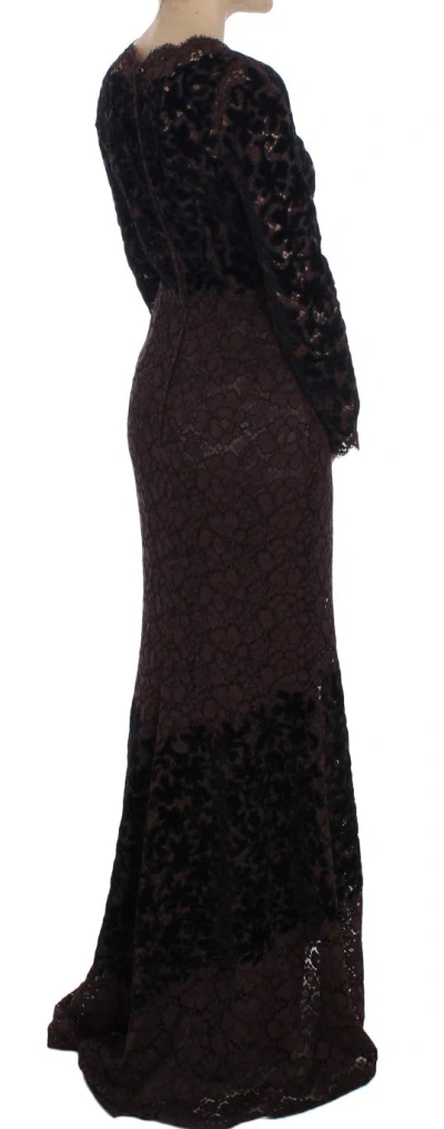 Dolce & Gabbana Purple Floral Lace Ricamo Maxi Dress In Black