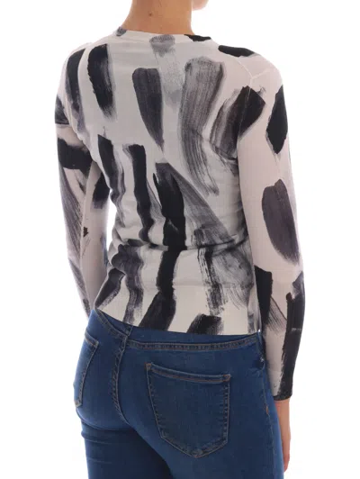 Dolce & Gabbana Cardigan Lightweight Silk Paint Stroke Sweater In Black/white