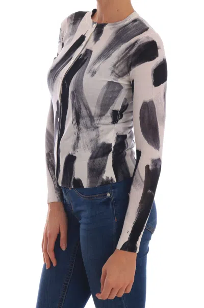 Dolce & Gabbana Cardigan Lightweight Silk Paint Stroke Sweater In Black/white