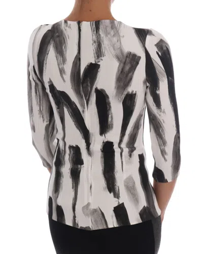 Dolce & Gabbana White Black Striped Printed Blouse Top In Black/white