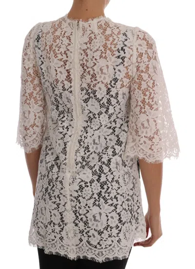 Dolce & Gabbana Elegant White Lace Embellished Mini Blouse In White