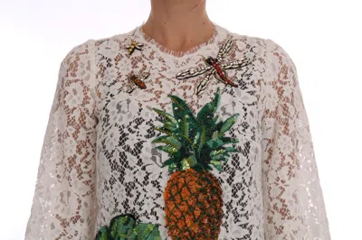 Dolce & Gabbana Elegant White Lace Embellished Mini Blouse In White